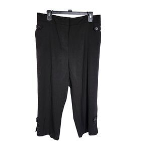 Susan Graver Womens Capri Pants Sz Large Chelsea Stretch Button Tab Slit Details